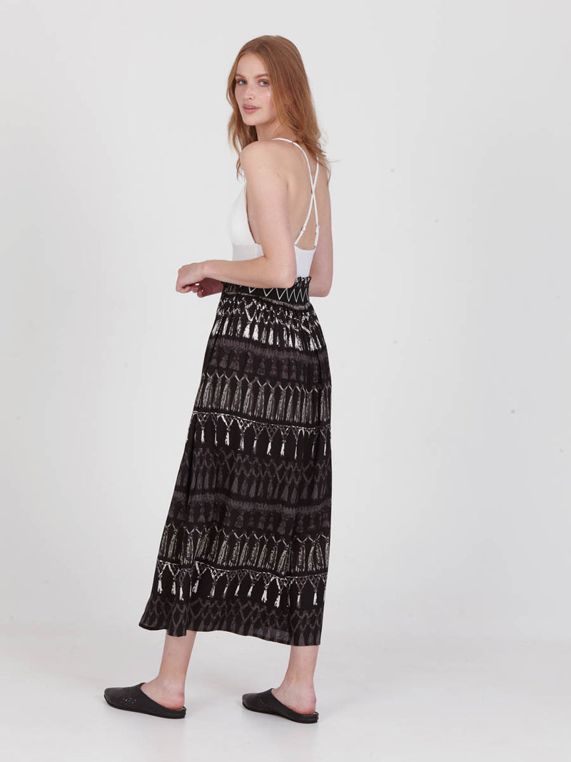 FRINGES BLACK maxi skirt with extra band on waist back