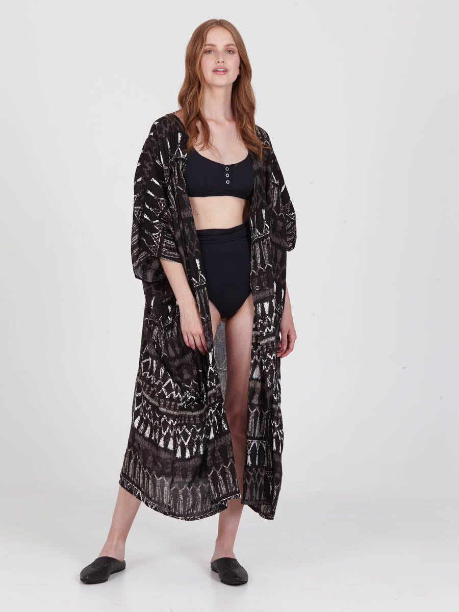 FRINGES BLACK loose shirt dress