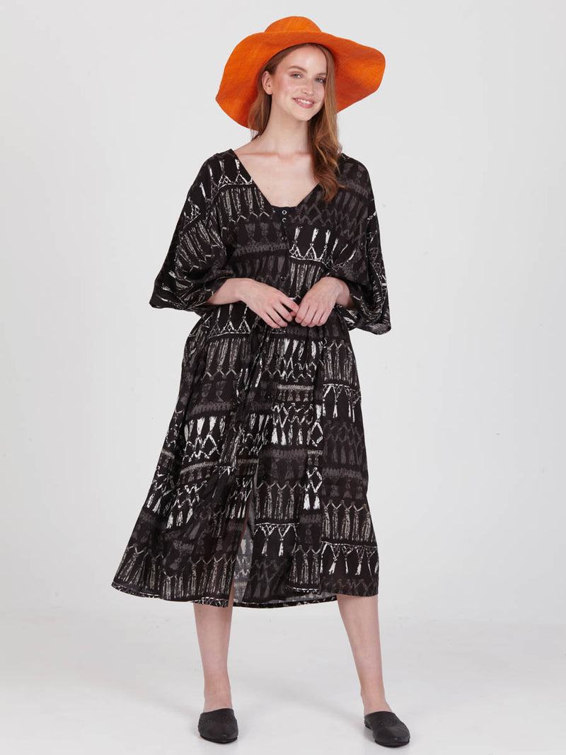 FRINGES BLACK loose shirt dress