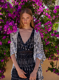 FRINGES BLACK midi wrap dress