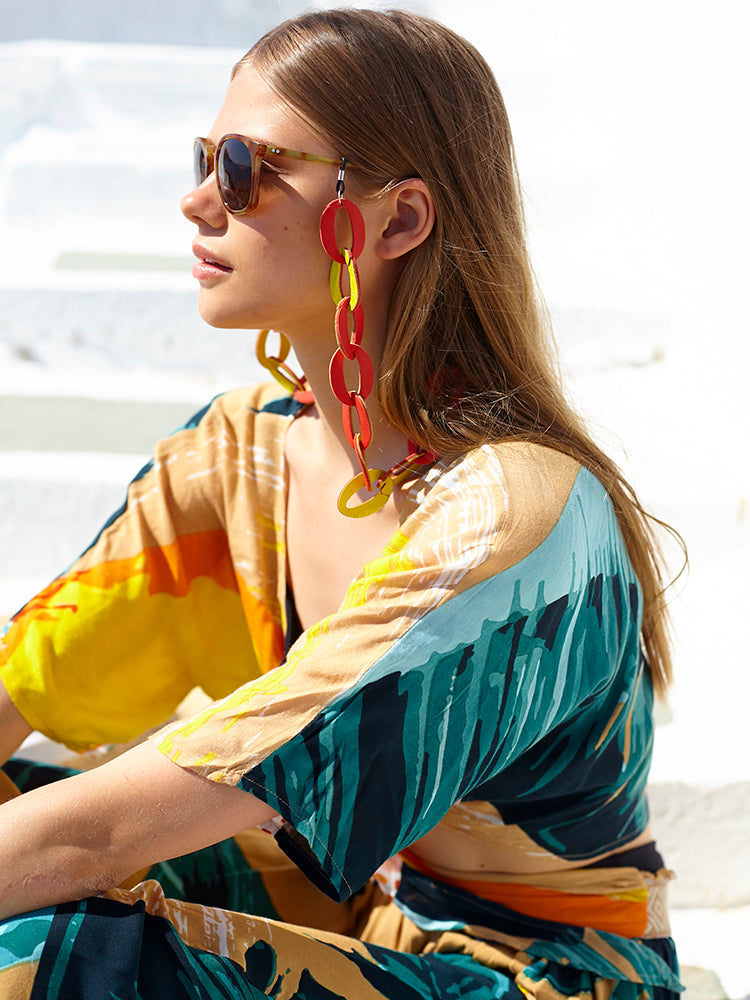KIRKI glasses leather chain - orange