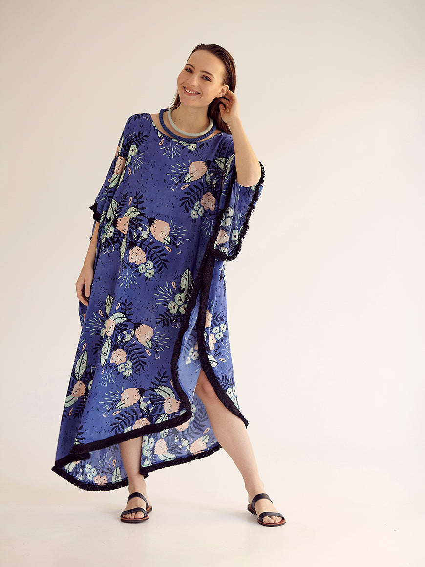 SUMMER BLOSSOM BLUE maxi caftan