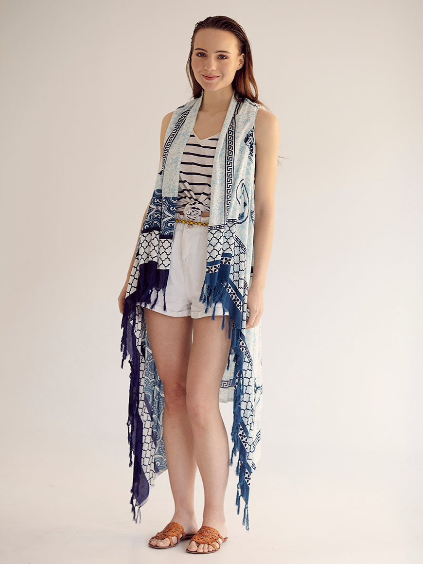 PORCELAIN BLUES pareo vest