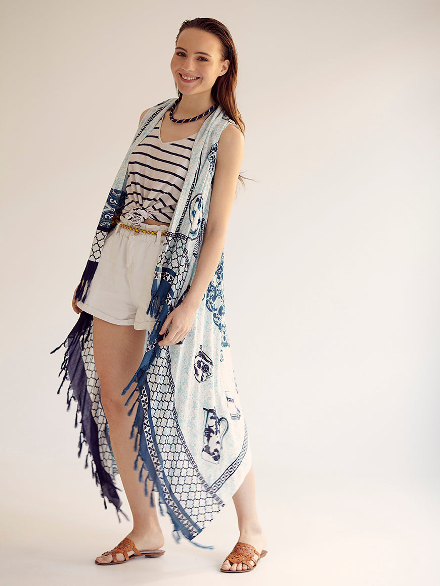 PORCELAIN BLUES pareo vest