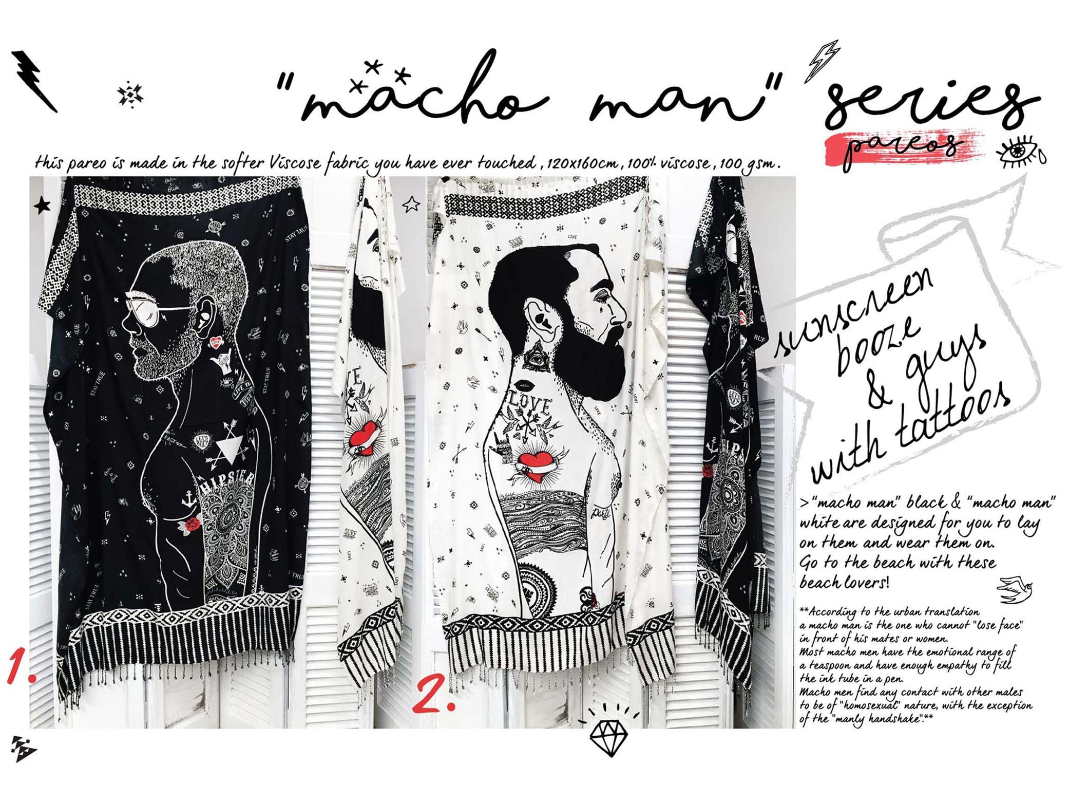 MACHO MAN WHITE pareo sarong